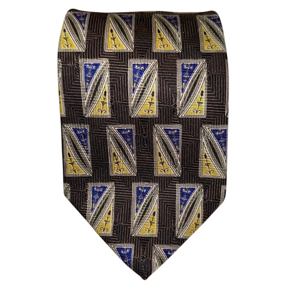 Robert Talbott Best of Class Tie Italy Silk Geometric Dark Brown 58x3.75” USA